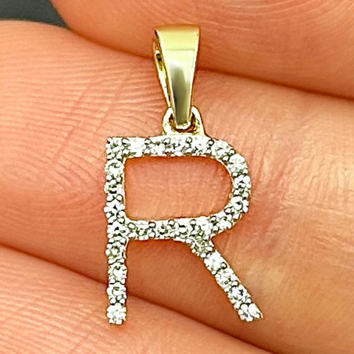 .09CTW Natural Diamond 10K Yellow Gold Initial Letter Pendant - WJD Exclusives