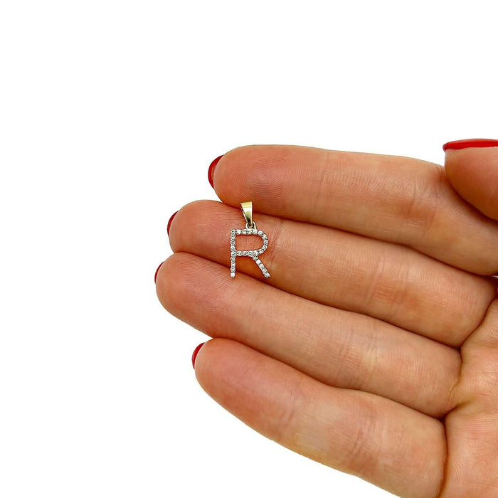 .09CTW Natural Diamond 10K Yellow Gold Initial Letter Pendant - WJD Exclusives