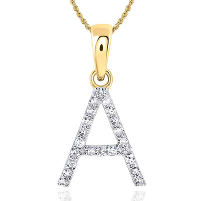 .09CTW Natural Diamond 10K Yellow Gold Initial Letter Pendant - WJD Exclusives