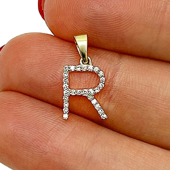 .09CTW Natural Diamond 10K Yellow Gold Initial Letter Pendant - WJD Exclusives