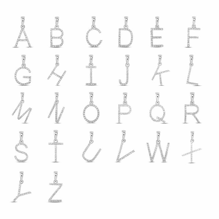 .09CTW Natural Diamond 10K White Gold Initial Letter Pendant - WJD Exclusives