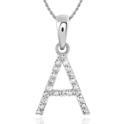 .09CTW Natural Diamond 10K White Gold Initial Letter Pendant - WJD Exclusives