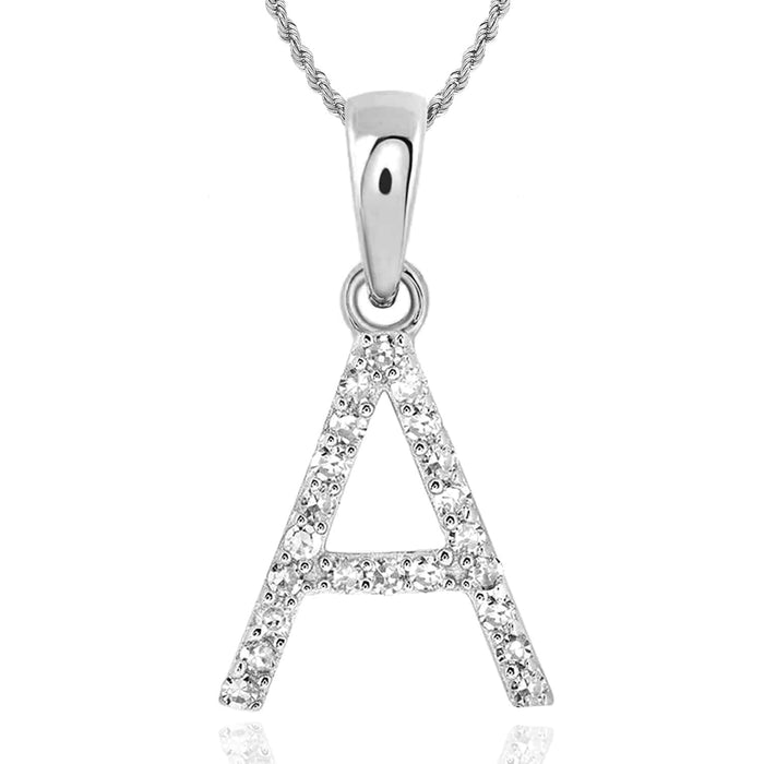 .09CTW Natural Diamond 10K White Gold Initial Letter Pendant - WJD Exclusives