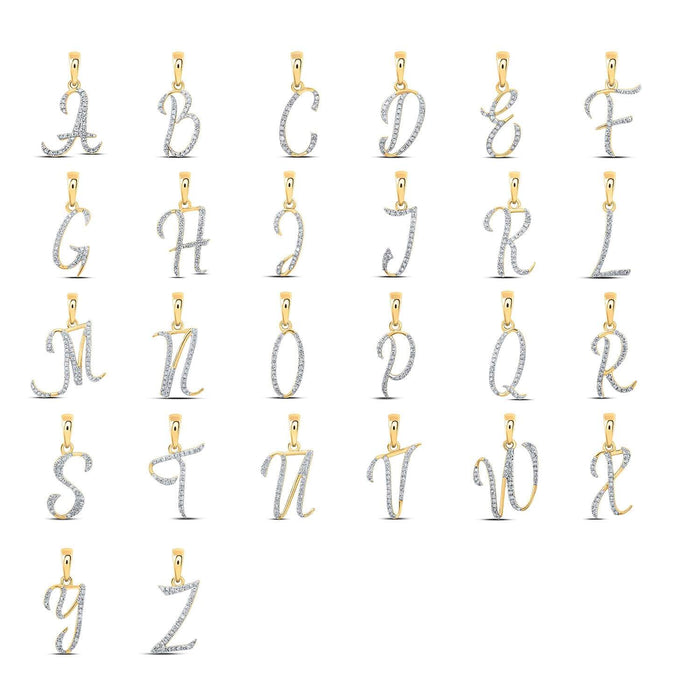 .11CTW Natural Diamond 10K Yellow Gold Initial Letter Pendant - WJD Exclusives