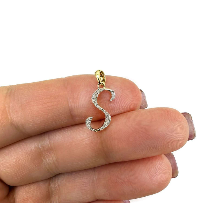 .11CTW Natural Diamond 10K Yellow Gold Initial Letter Pendant - WJD Exclusives