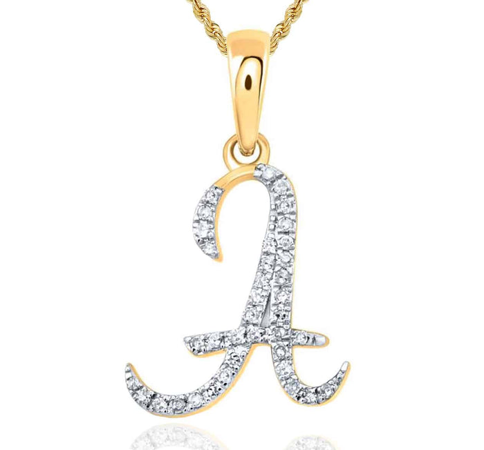 .11CTW Natural Diamond 10K Yellow Gold Initial Letter Pendant - WJD Exclusives