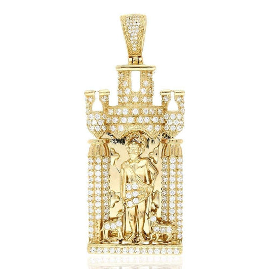 4Ct CZ 10k Yellow Gold Saint Lazarus Pendant 2.3"