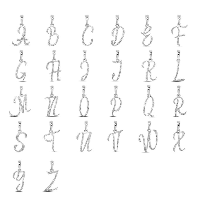 .11CTW Natural Diamond 10K White Gold Initial Letter Pendant - WJD Exclusives