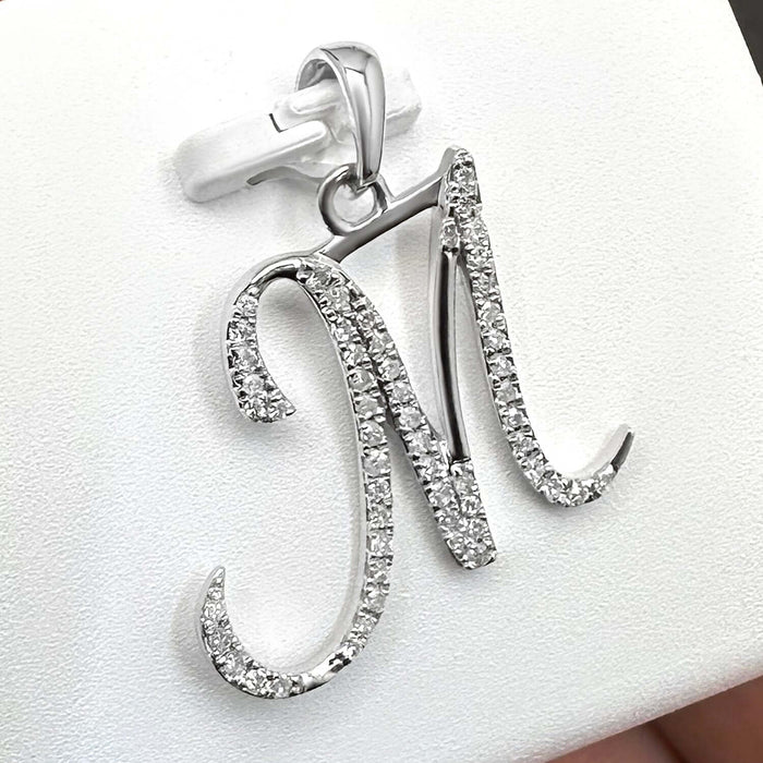 .11CTW Natural Diamond 10K White Gold Initial Letter Pendant - WJD Exclusives