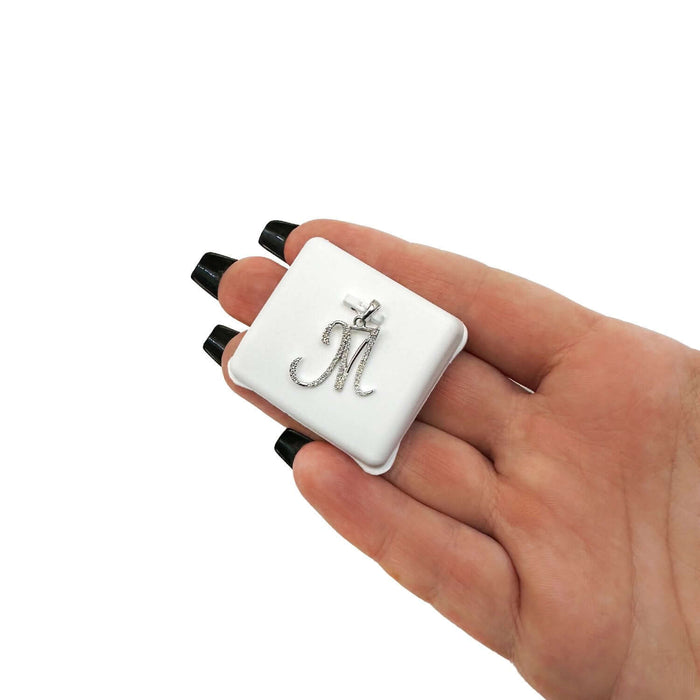 .11CTW Natural Diamond 10K White Gold Initial Letter Pendant - WJD Exclusives