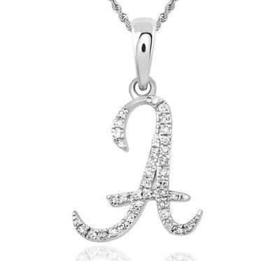 .11CTW Natural Diamond 10K White Gold Initial Letter Pendant - WJD Exclusives