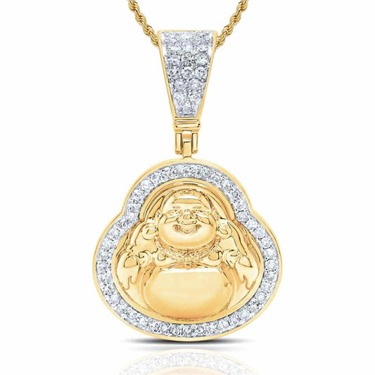 0.33CTW Real Diamond 10K Yellow Gold Pave Buddha Charm Pendant