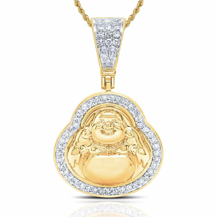0.33CTW Natural Diamond 10K Yellow Gold Pave Buddha Pendant - WJD Exclusives