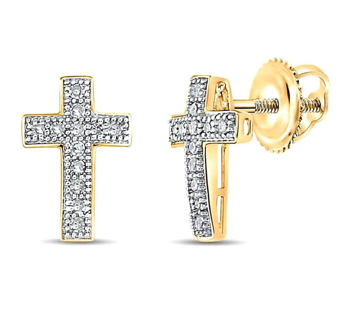 0.10CTW Natural Diamond 10K Gold Yellow White Screw Back Cross Stud Earrings - WJD Exclusives