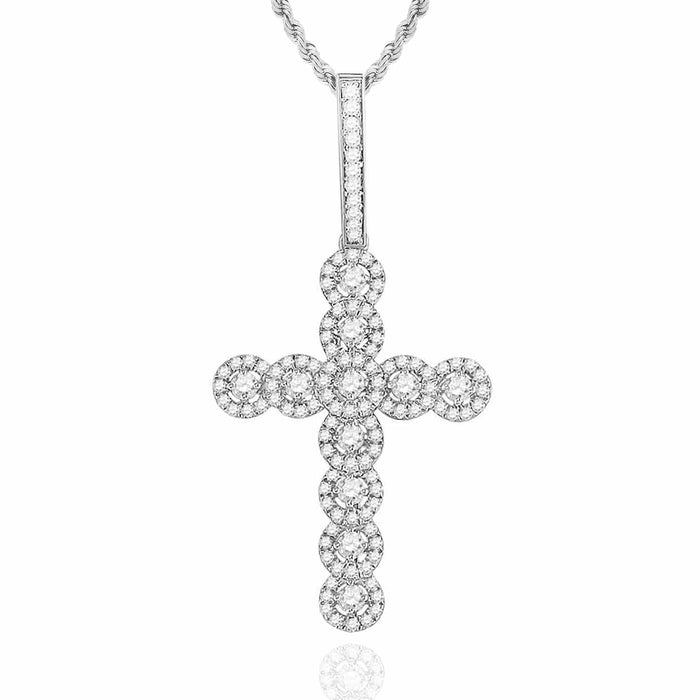 .75CTW Natural Diamond 10K Gold Yellow White Round Halo Cross Pendant - WJD Exclusives