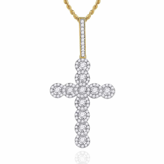 .75CTW Natural Diamond 10K Gold Yellow White Round Halo Cross Pendant - WJD Exclusives