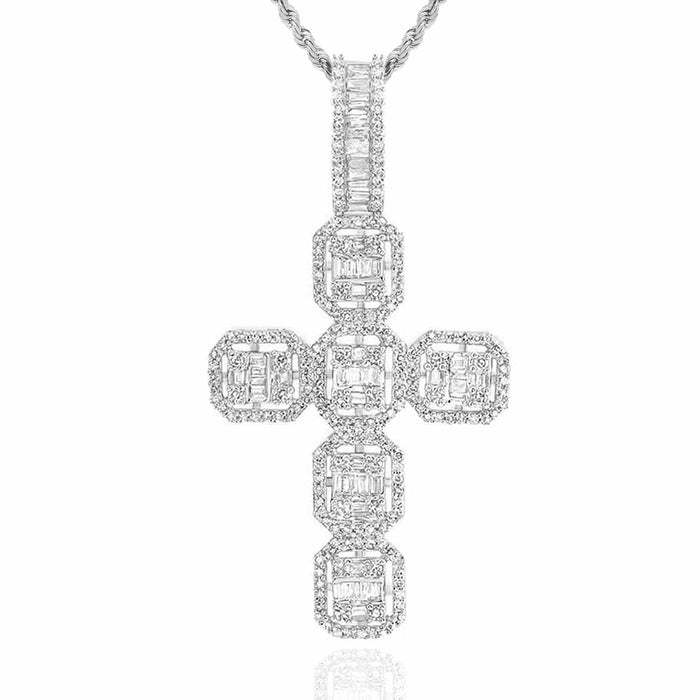 1.10CTW Natural Diamond Round Baguette 10K Gold Yellow White Cross Pendant - WJD Exclusives