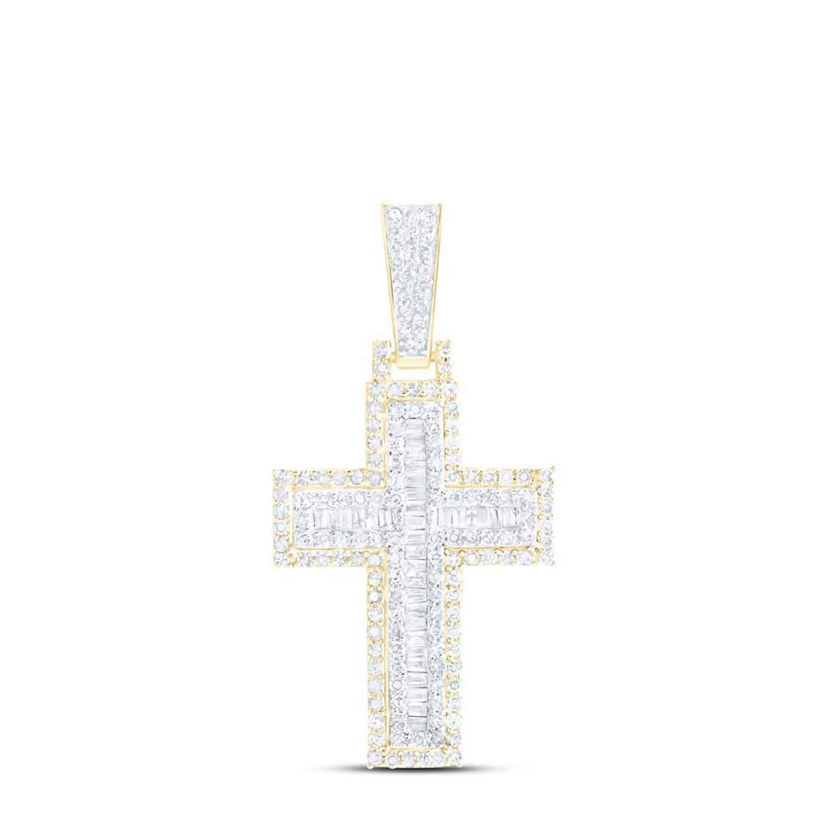 Natural Diamond Round Baguette 10K Yellow Gold Cross Pendant 1.2" - 1.8" - WJD Exclusives