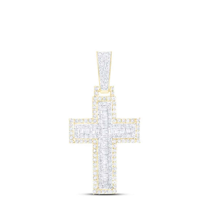 Natural Diamond Round Baguette 10K Yellow Gold Cross Pendant 1.2" - 1.8" - WJD Exclusives