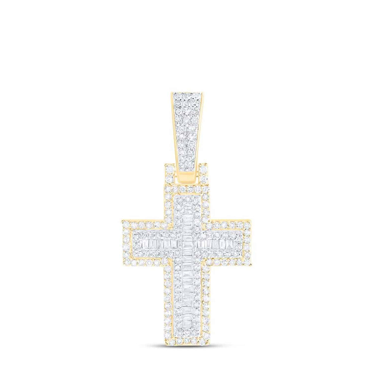 Natural Diamond Round Baguette 10K Yellow Gold Cross Pendant 1.2" - 1.8" - WJD Exclusives