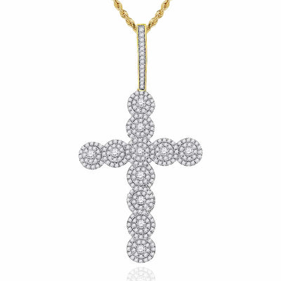1.55CTW Natural Diamond 10K Yellow Gold Round Halo Cross Pendant - WJD Exclusives