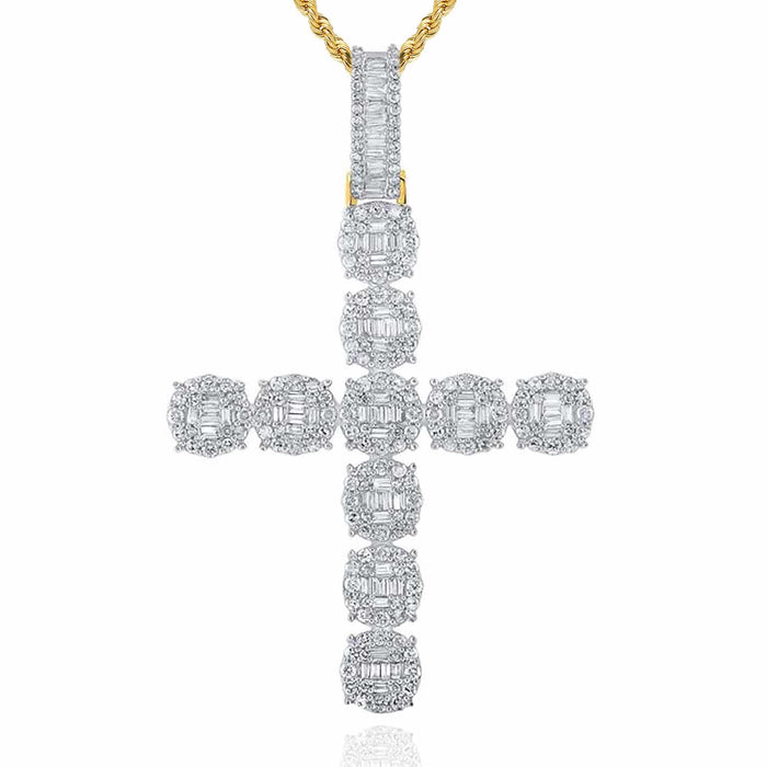 1.90CTW Natural Diamond 10K Gold Yellow White Baguette Cluster Cross Pendant - WJD Exclusives