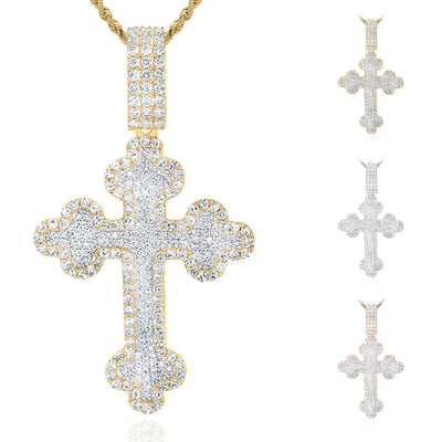 2CTW Natural Diamond 10K Gold Yellow White Rose Pave Orthodox Cross Pendant - WJD Exclusives