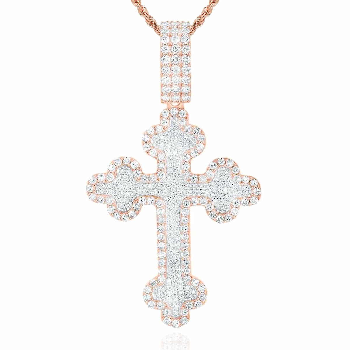 2CTW Natural Diamond 10K Gold Yellow White Rose Pave Orthodox Cross Pendant - WJD Exclusives