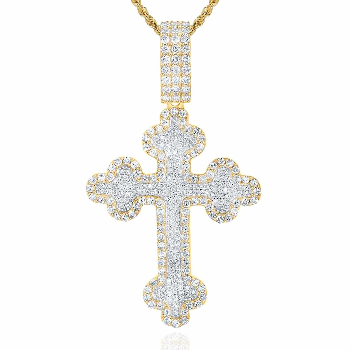 2CTW Natural Diamond 10K Gold Yellow White Rose Pave Orthodox Cross Pendant - WJD Exclusives