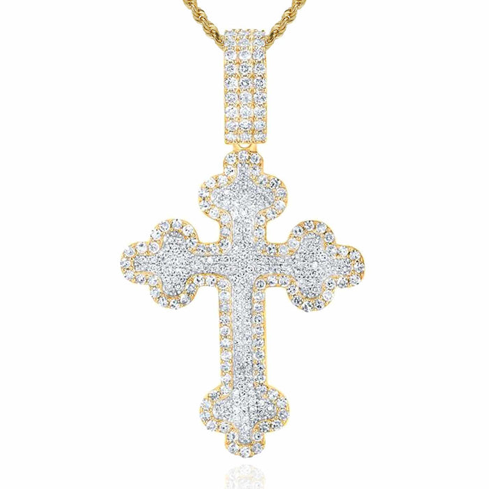 2CTW Natural Diamond 10K Gold Yellow White Rose Pave Orthodox Cross Pendant - WJD Exclusives