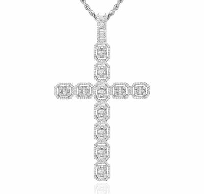 2.35CTW Natural Diamond Baguette Round 10K Gold Cluster Cross Pendant - WJD Exclusives