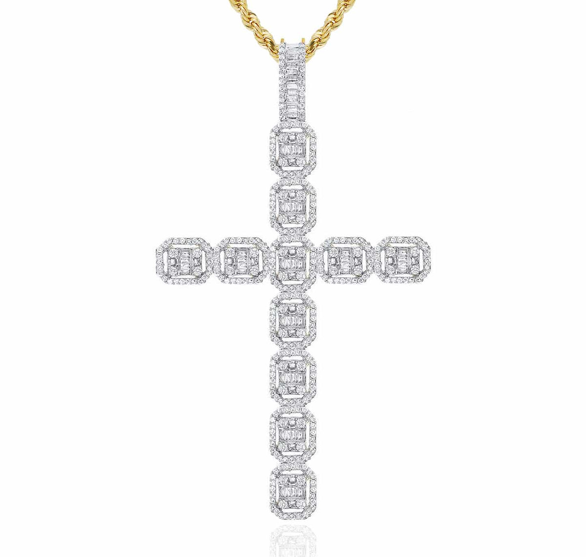 2.35CTW Natural Diamond Baguette Round 10K Gold Cluster Cross Pendant - WJD Exclusives