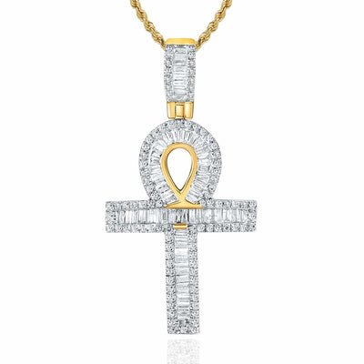 .75CTW Natural Diamond Real 10K Gold Ankh Cross Pendant 1.4" - WJD Exclusives