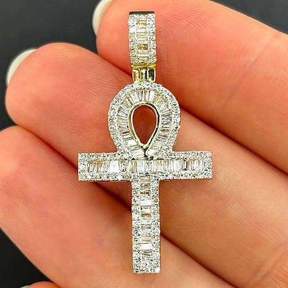 .75CTW Natural Diamond Real 10K Gold Ankh Cross Pendant 1.4" - WJD Exclusives