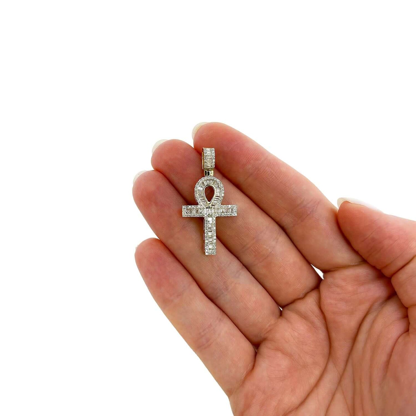 .75CTW Natural Diamond Real 10K Gold Ankh Cross Pendant 1.4" - WJD Exclusives