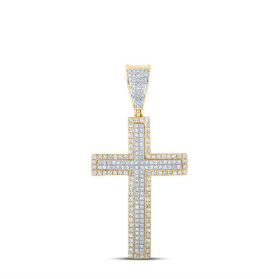 .75CTW Natural Diamond 14K Gold Two - Tone Yellow White Pave Cross Pendant 1.6" - WJD Exclusives