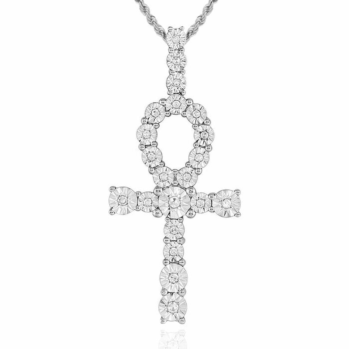 .20CTW Natural Diamond 10K Gold Yellow White Ankh Cross Pendant - WJD Exclusives