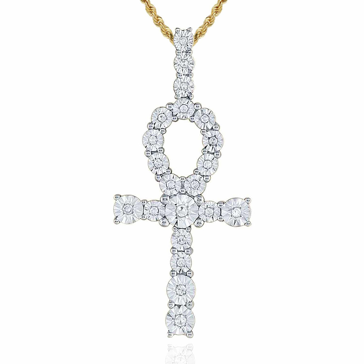 .20CTW Natural Diamond 10K Gold Yellow White Ankh Cross Pendant - WJD Exclusives