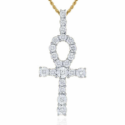 .20CTW Natural Diamond 14K Gold Ankh Cross Pendant - WJD Exclusives