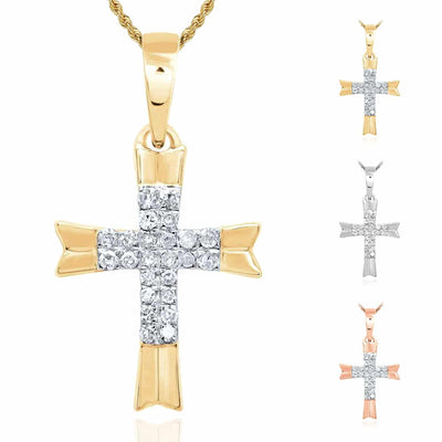 .08CTW Natural Diamond 10K Gold Yellow White Rose Cross Pendant - WJD Exclusives