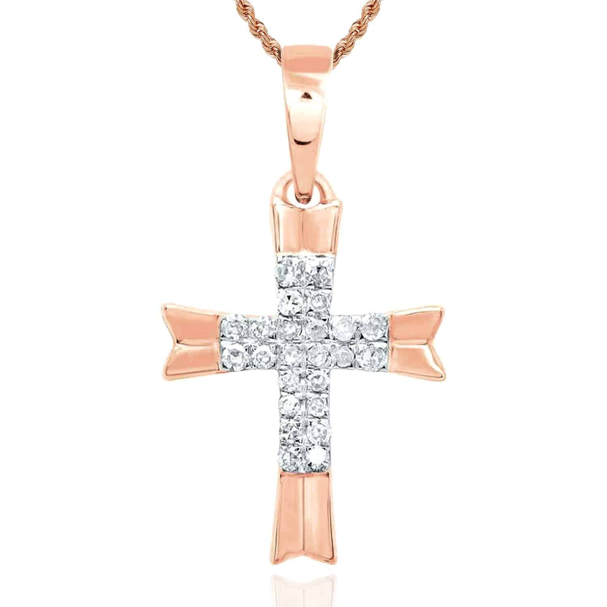 .08CTW Natural Diamond 10K Gold Yellow White Rose Cross Pendant - WJD Exclusives