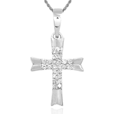 .08CTW Natural Diamond 10K Gold Yellow White Rose Cross Pendant - WJD Exclusives
