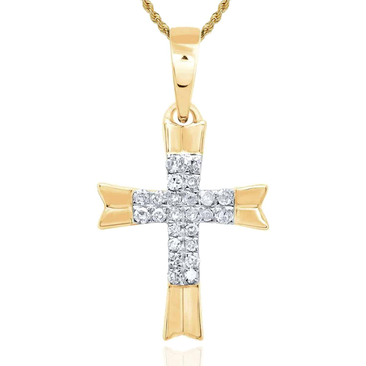 .08CTW Natural Diamond 10K Gold Yellow White Rose Cross Pendant - WJD Exclusives