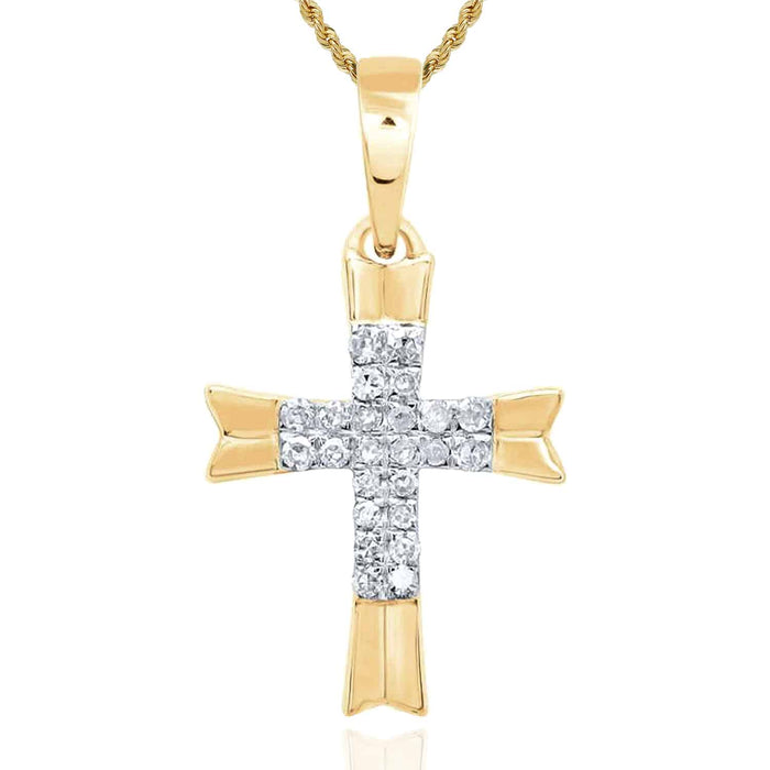 .08CTW Natural Diamond 10K Gold Yellow White Rose Cross Pendant - WJD Exclusives