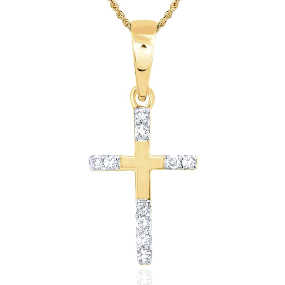 .05CTW Natural Diamond 10K Gold Yellow White Rose Cross Pendant - WJD Exclusives