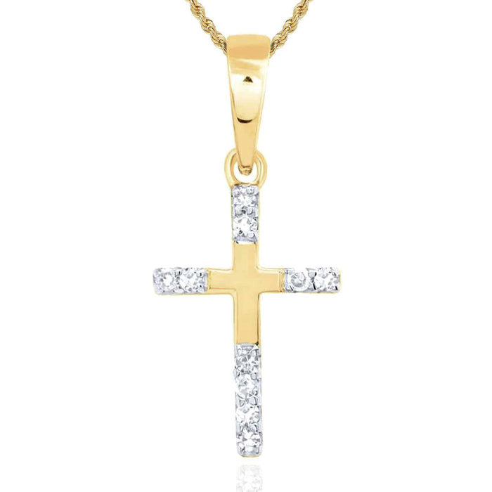.05CTW Natural Diamond 10K Gold Yellow White Rose Cross Pendant - WJD Exclusives