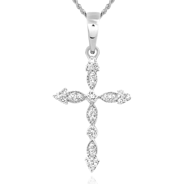 .08CTW Natural Diamond 10K Gold Yellow White Rose Milgrain Cross Pendant - WJD Exclusives