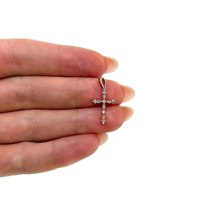 .08CTW Natural Diamond 10K Gold Yellow White Rose Milgrain Cross Pendant - WJD Exclusives