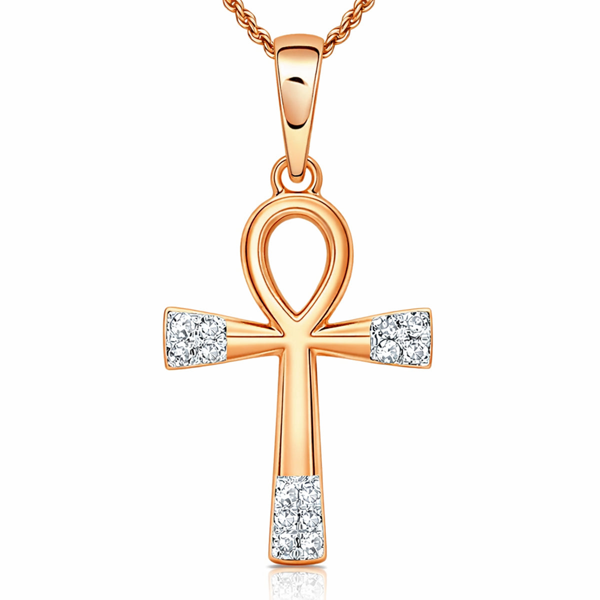 .05CTW Natural Diamond 10K Gold Yellow White Rose Ankh Cross Pendant