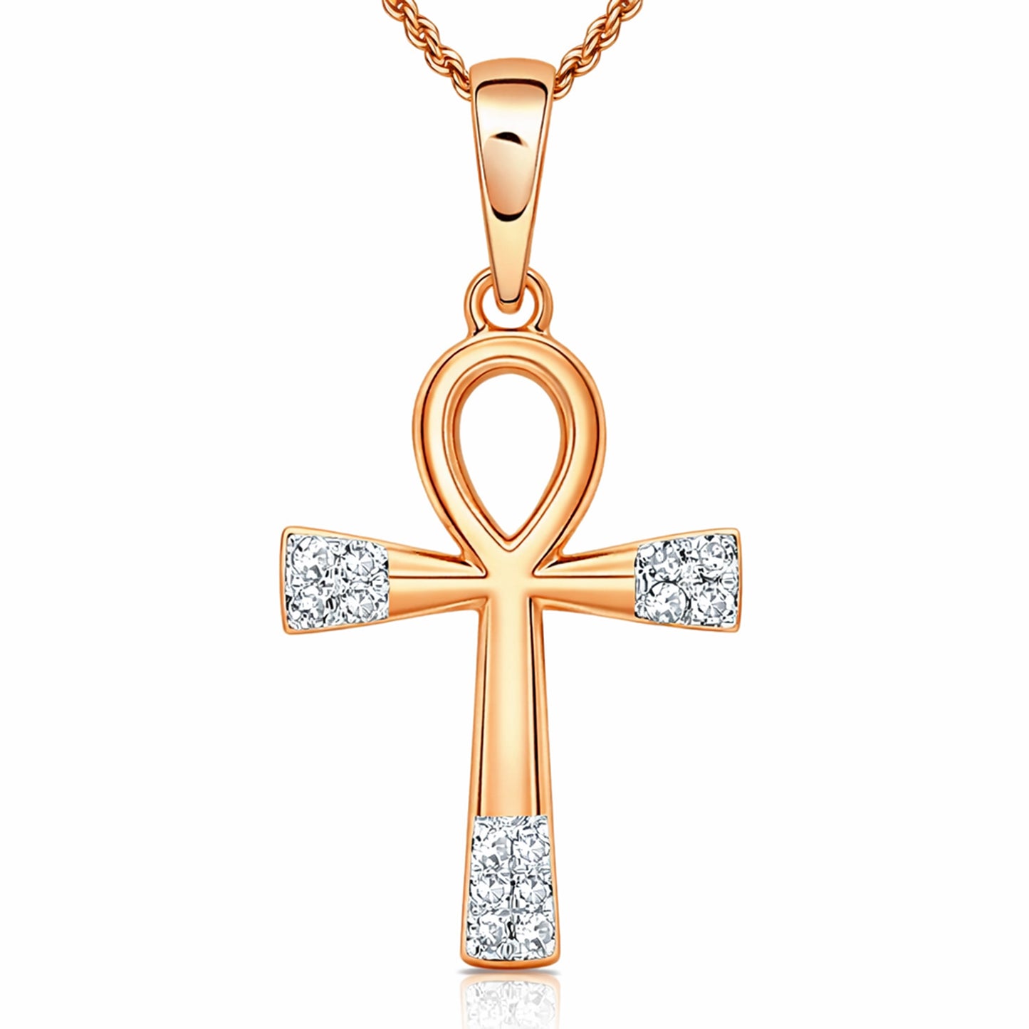 .05CTW Natural Diamond 10K Gold Yellow White Rose Ankh Cross Pendant